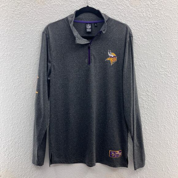 NFL Team Apparel Gray Purple Minnesota Vikings Football Pullover 1/4 Zip Shirt - Picture 1 of 8